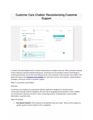 Customer Care Chatbot: Revolutionizing Customer Support