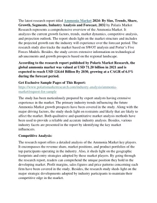 Ammonia Market Growth Factors and Emerging Trends Envisioned by 2032