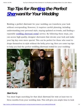 Top Tips for Renting the Perfect Sherwani for Your Wedding