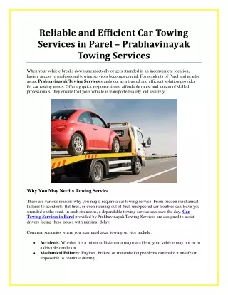 Reliable Car Towing Services in Parel by Prabhavinayak Towing Services