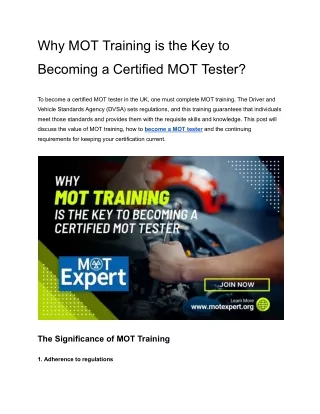 Why MOT Training is the Key to Becoming a Certified MOT Tester