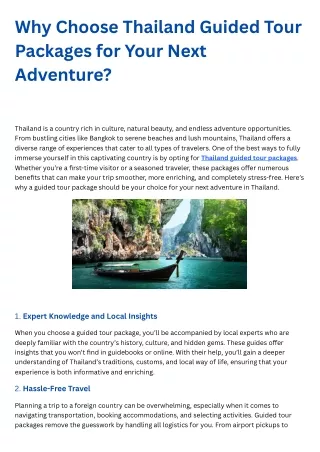 Why Choose Thailand Guided Tour Packages for Your Next Adventure