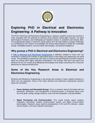 Exploring PhD in Electrical and Electronics Engineering: A Pathway to Innovation