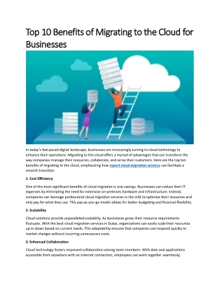 Top 10 Benefits of Migrating to the Cloud for Businesses