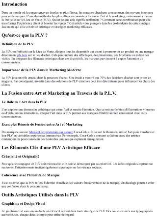 La Fusion entre Art et Marketing au Travers de la P.L.V.