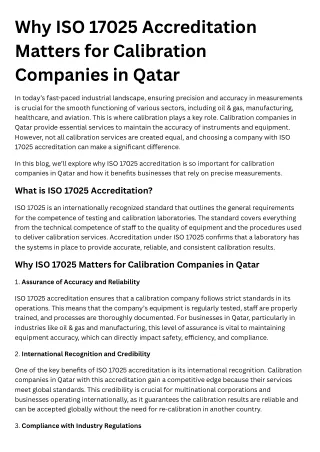 Why ISO 17025 Accreditation Matters for Calibration Companies in Qatar