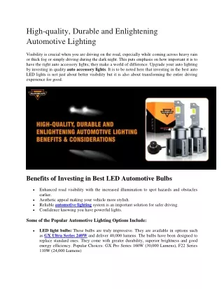 High-quality, Durable and Enlightening Automotive Lighting