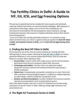 Top Fertility Clinics in Delhi A Guide to IVF, IUI, ICSI, and Egg Freezing Options