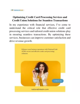 Optimizing Credit Card Processing Services and Credit Union Solutions for Seamless Transactions