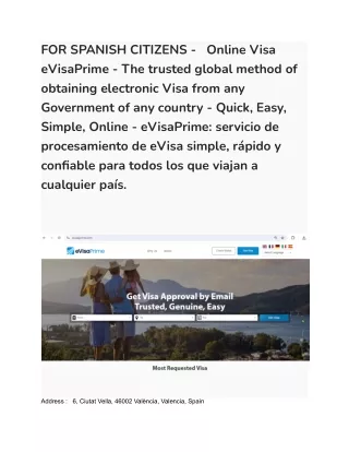 22 FOR SPANISH CITIZENS -   Online Visa  eVisaPrime - The trusted global method of obtaining electronic Visa from any Go