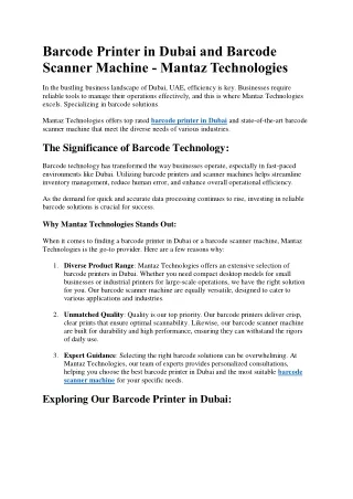 Barcode Printer in Dubai and Barcode Scanner Machine - Mantaz Technologies