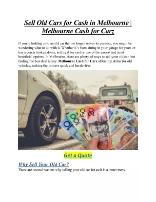 Sell Old Cars for Cash in Melbourne | Melbourne Cash for Carz