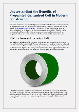 Understanding the Benefits of Prepainted Galvanized Coil in Modern Construction