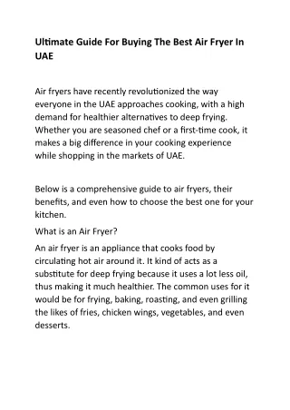 Ultimate Guide For Buying The Best Air Fryer In UAE