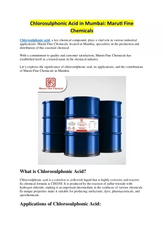 Chlorosulphonic Acid in Mumbai - Maruti Fine Chemicals