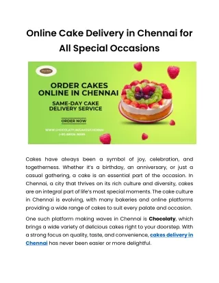 Fresh and Tasty Cakes for Same-Day Delivery in Chennai