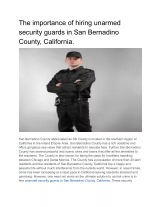 The importance of hiring unarmed security guards in San Bernadino County, California