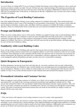 Top 5 Reasons to Hire a Local Roofing Contractor in Carlsbad