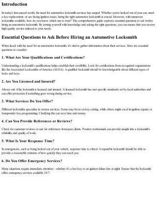 **Essential Questions to Ask Before Hiring an Automotive Locksmith**