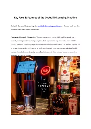 Key Facts & Features of the Cocktail Dispensing Machine