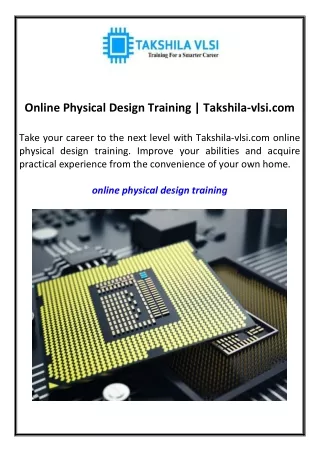 Online Physical Design Training Takshila-vlsi.com