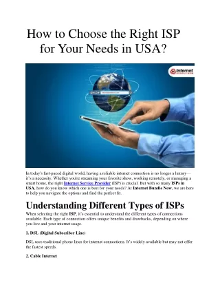 How to Choose the Right ISP for Your Needs in USA