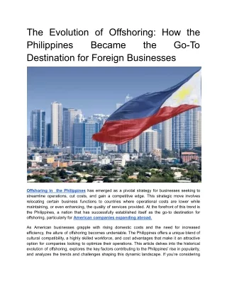 The Evolution of Offshoring_ How the Philippines Became the Go-To Destination for Foreign Businesses