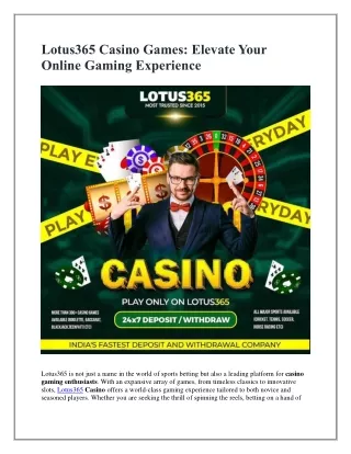 Lotus365 Casino Games Elevate Your Online Gaming Experience