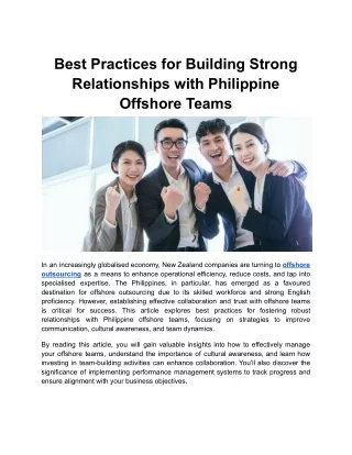 Best Practices for Building Strong Relationships with Philippine Offshore Teams