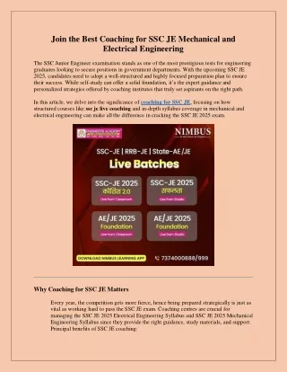 Join the Best Coaching for SSC JE Mechanical and Electrical Engineering