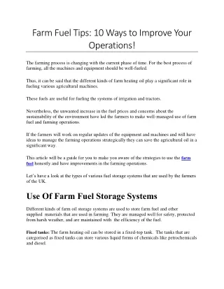 Farm Fuel Tips - 10 Ways to Improve Your Operations!