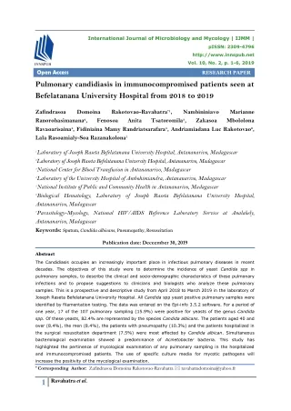 Pulmonary candidiasis in immunocompromised patients seen at Befelatanana