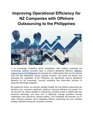 Improving Operational Efficiency for NZ Companies with Offshore Outsourcing to the Philippines