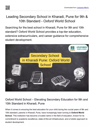 Leading Secondary School in Kharadi, Pune for 9th & 10th Standard - Oxford World