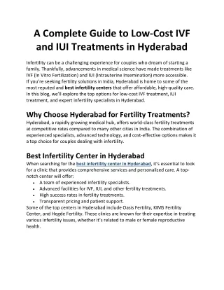 A Complete Guide to Low-Cost IVF and IUI Treatments in Hyderabad