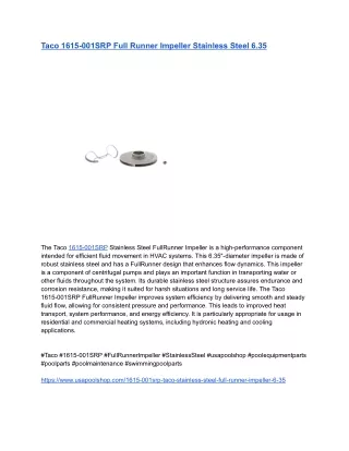 Taco 1615-001SRP Full Runner Impeller Stainless Steel 6