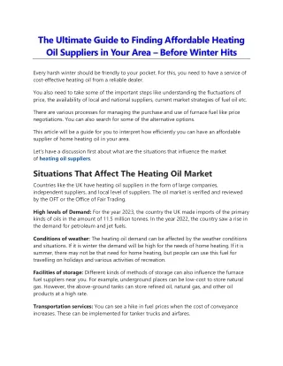 The Ultimate Guide to Finding Affordable Heating Oil Suppliers in Your Area