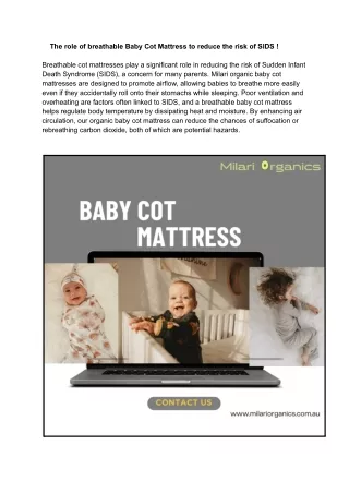 The role of breathable Baby Cot Mattress to reduce the risk of SIDS !