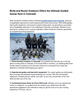 Birds and Bucks Outdoors Offers the Ultimate Guided Goose Hunt in Colorado