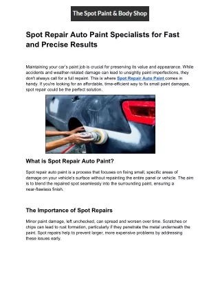 Spot Repair Auto Paint Specialists for Fast and Precise Results