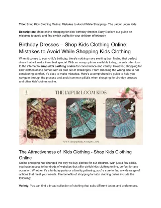 Birthday Dresses – Shop Kids Clothing Online: Mistakes to Avoid While Shopping K