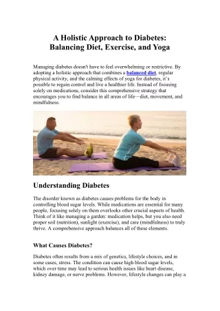 A Holistic Approach to Diabetes Balancing Diet, Exercise, and Yoga