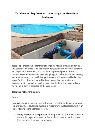 Troubleshooting Common Swimming Pool Heat Pump Problems