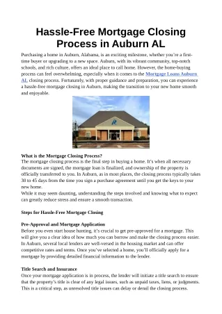 Hassle-Free Mortgage Closing Process in Auburn AL