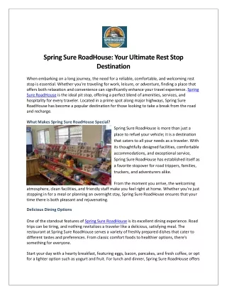 Spring Sure RoadHouse Your Ultimate Rest Stop Destination