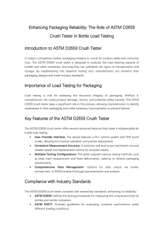Enhancing Packaging Reliability The Role of ASTM D2659 Crush Tester in Bottle Load Testing