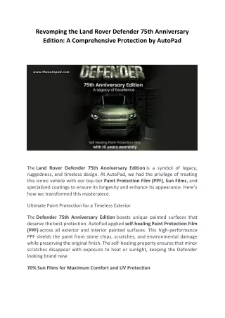 Revamping the Land Rover Defender 75th Anniversary Edition: A Comprehensive Prot