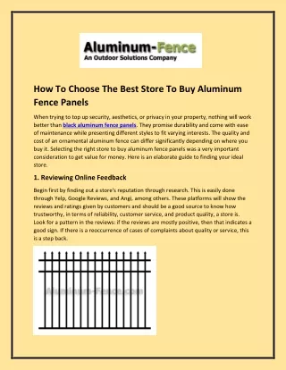 How To Choose The Best Store To Buy Aluminum Fence Panels