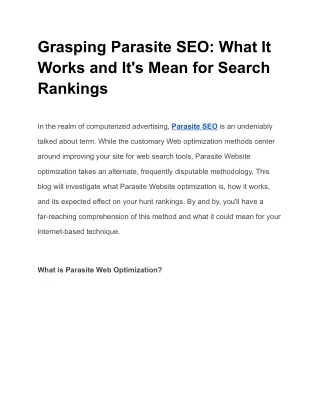 Grasping Parasite SEO: What It Works and It's Mean for Search Rankings
