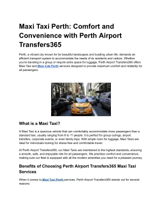 Maxi Taxi Perth_ Comfort and Convenience with Perth Airport Transfers365